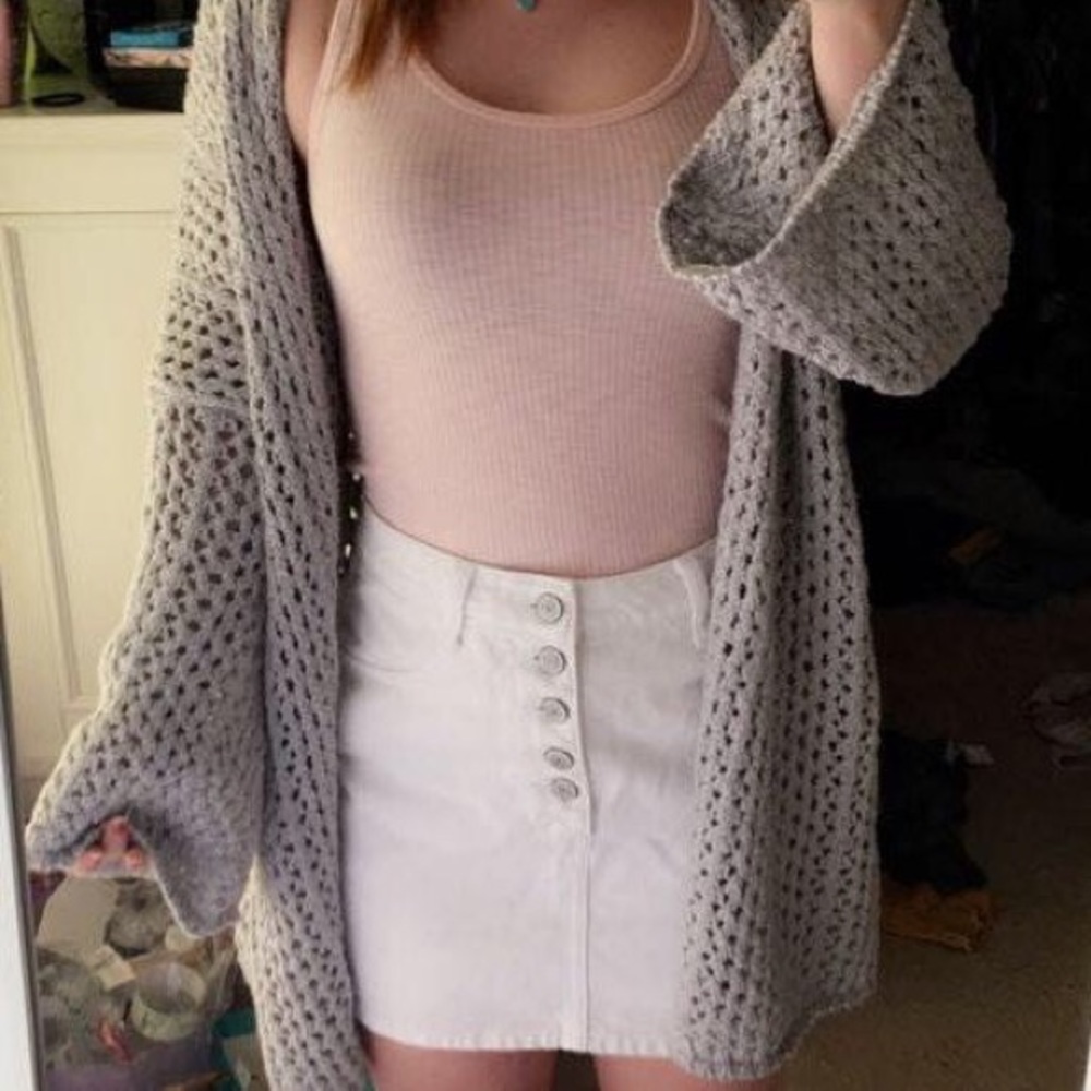 White button down mini skirt